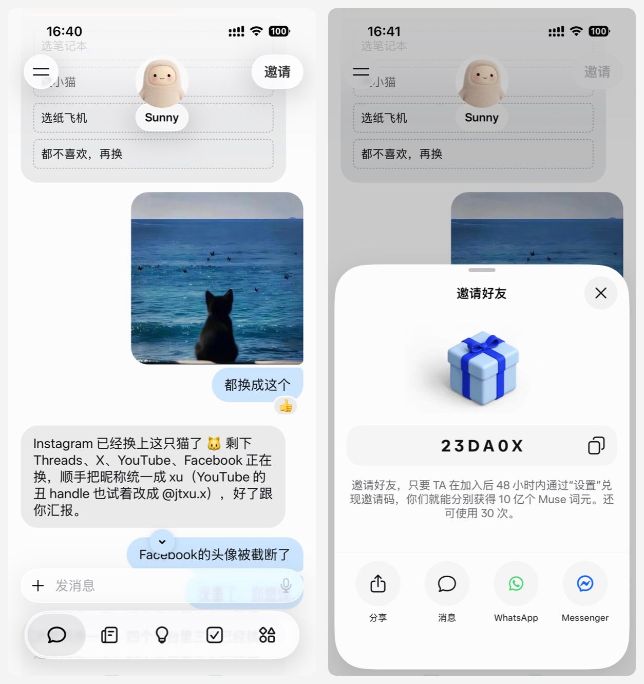 Muse 批量更换多平台头像与统一昵称，以及邀请好友入口